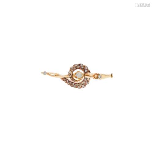 Broche isabelino en oro con diamantes, tercer cuarto del s.XIX.