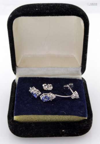 18ct White Gold Diamond and Tanzanite Drop earrings weight 2.9g