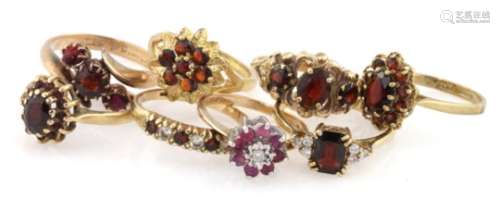 Mixed lot of 9ct Gold Ruby and Garnet Rings weight 20.5g