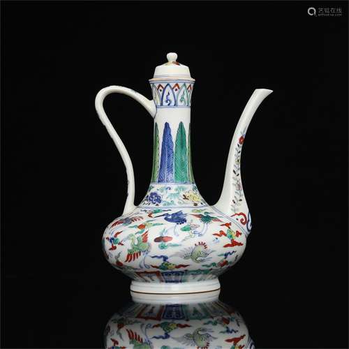 A Chinese Dou-Cai Porcelain Wine Pot