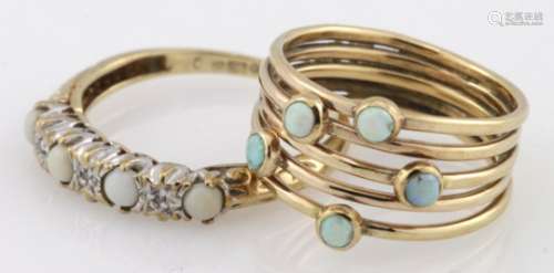 Two 9ct yellow gold opal set rings, weight 5.2g