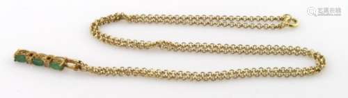 9ct Gold Gems TV Emerald drop Pendant on a Belcher Chain weight 8.7g