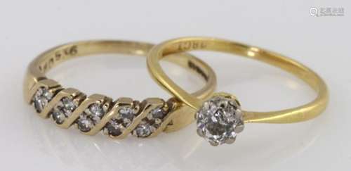 18ct diamond solitaire approx 0.25ct, finger size M, weight 1.5g, 9ct diamond set half eternity