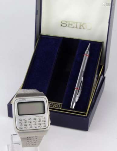 Gents 1970's Seiko Quartz Digital calculator watch, in original box with pen. Untested