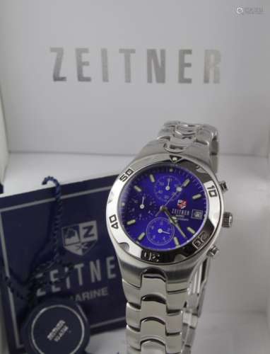 Gents Zeitner Marine chronograph wristwatch purchased 2001. The blue dial with baton markers and