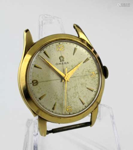Gents 18ct cased Omega automatic wristwatch, The cream dial with arabic/baton markers. Working
