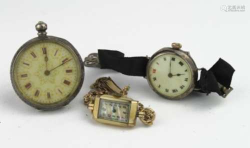 Silver mechanical wrist watch on ribbon strap, weight 20.1g. Rolled gold rectangular mechanical