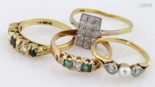 18ct Gold and yellow metal Diamond set Rings (4) weight 10.0g