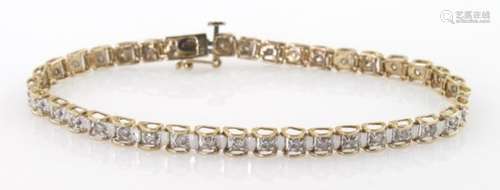 9ct gold tennis bracelet set with thirty-nine small diamonds, total weight 6.7g