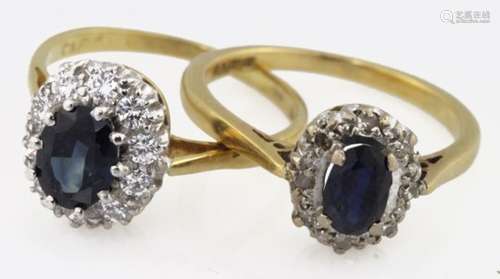 Two 18ct Gold Sapphire and Diamond Rings size J weight 5.6g