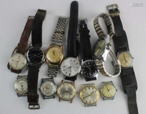 Collection of twelve (12) gents automatic / manual wind wristwatches, makes include Olivia, Castell,