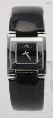 Ladies Baume & Mercier wristwatch, ref 65344, stainless steel case with a black dial on its original