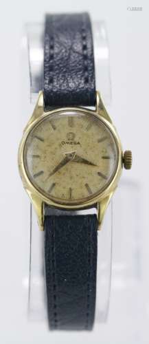 Ladies 14ct cased Omega wristwatch, circa 1956 - 1958. On a later leather strap, watch not working