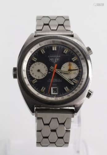 Heuer Carrera stainless steel cased gents chronograph automatic wristwatch circa early 1970s. On a