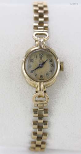 Ladies Tudor Royal (Rolex) 9ct yellow gold wristwatch circa 1955 on a 9ct yellow gold bracelet.