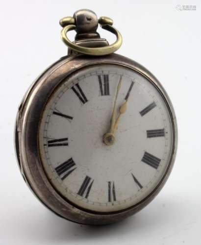 Silver Pair cased pocket watch. Both cases hallmarked Birmingham 1838, total diameter approx