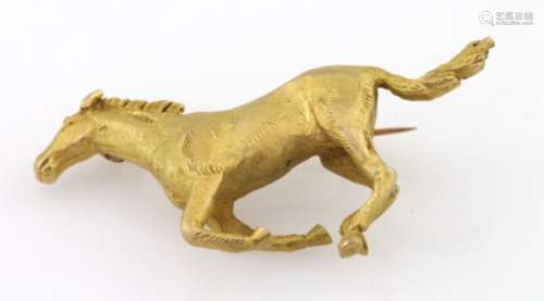 9ct Gold Galloping Horse Brooch weight 9.6g