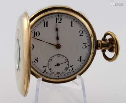 Gents gold plated half hunter pocket watch in the Dennison 