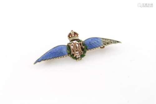 9ct gold RAF sweetheart brooch some lose of enamel on right hand side, total weight 3.5g