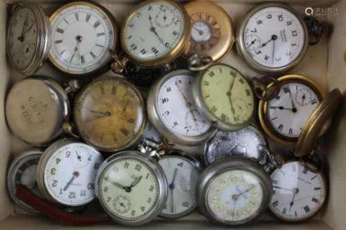 Eighteen (18) Gents base metal pocket watches, noted Moeris GSTP issue, gold plated Vertex etc.