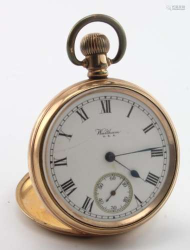 Gents gold plated open face pocket watch by Waltham in the Dennison 