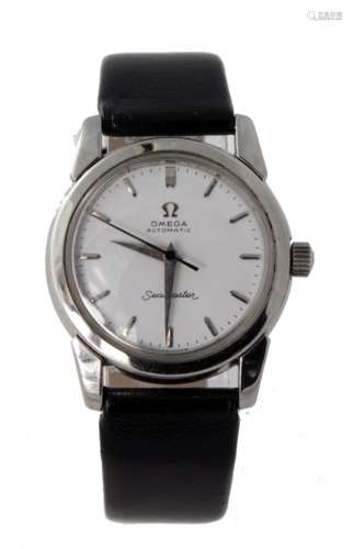 Mid-size Omega seamaster automatic wristwatch, the white dial with silvered baton markers, on a