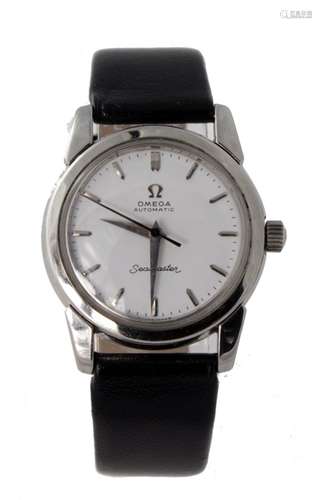 Mid-size Omega seamaster automatic wristwatch, the white dial with silvered baton markers, on a