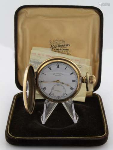 Gents gold plated half hunter pocket watch by Bravingtons in the Dennison 