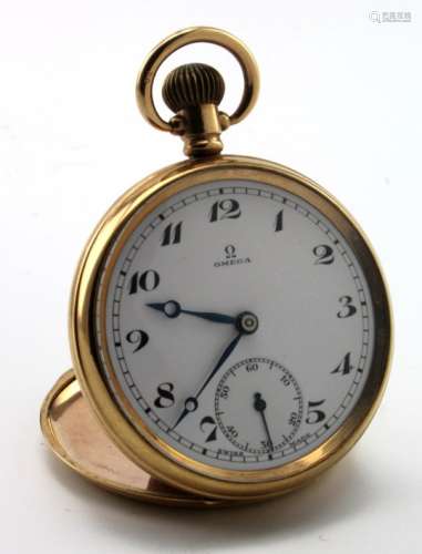 Gents gold plated open face pocket watch by Omega in the Dennison 