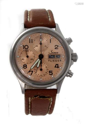Gents Sinn Flieger 356 chronograph automatic stainless steel cased wristwatch, the copper dial