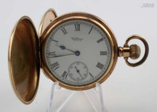 Gents gold plated full hunter pocket watch by Waltham in the Dennison 