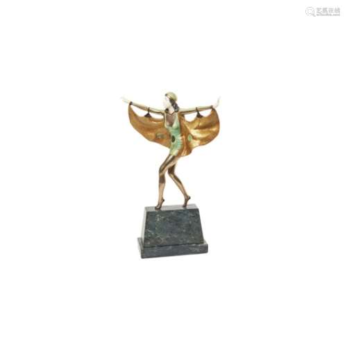 Butterfly dancer. Escultura criselefantina estilo Art Deco en bronce esmaltado y marfil.
