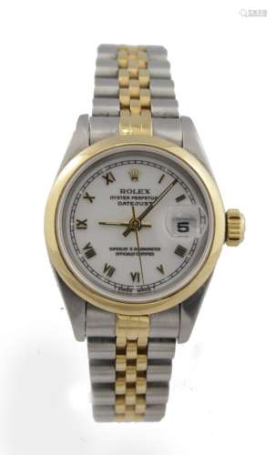 Ladies steel & gold Rolex Oyster perpetual datejust wristwatch. the white dial with gilt roman