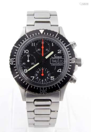 Gents Sinn model 256 chronograph automatic stainless steel cased wristwatch, the black dial with
