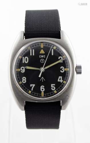 CWC Military issue manual wind Wristwatch, the black circular dial with arabic numerals, marked on