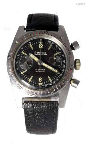 Gents Le Cheminant Master Mariner chronograph stainless steel cased wristwatch. The black dial