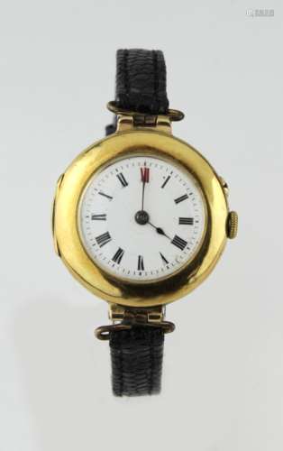 Early 20th Century 18ct cased wristwatch, import marks for London 1912. the white dial with black