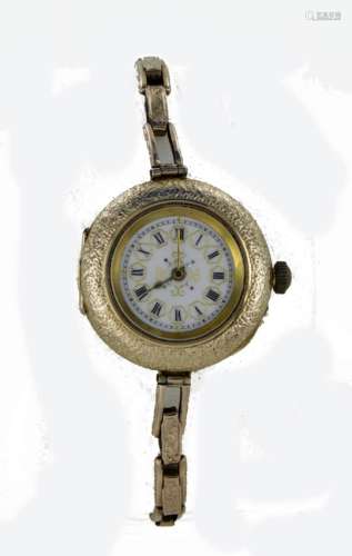 Ladies 14ct cased open face pocket watch made into a wristwatch, on an expandable 9ct bracelet,