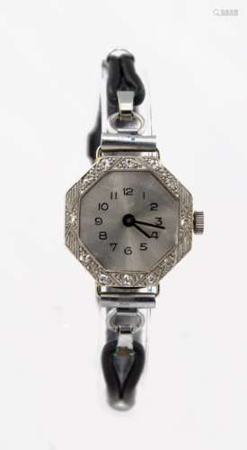 Ladies 18ct cased cocktail watch with diamond bezel, hallmarked Birmingham 1926. Working when