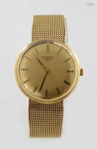 Gents 9ct cased Longines wristwatch circa 1976 (presentationally engraved on the back) the gilt dial