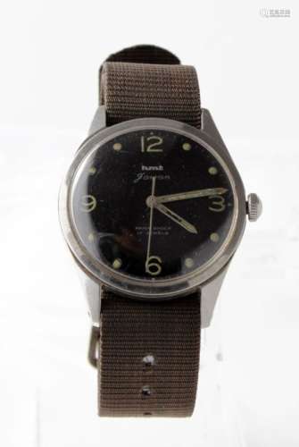 HMT Jawan military issue stainless steel cased wristwatch dial with arabic / dot markers, marked