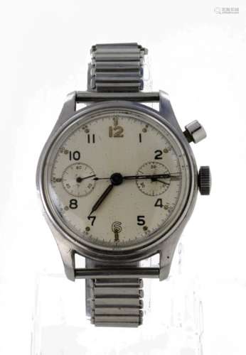 Gents stainless steel cased Lemania Fleet Air Arm Pilot's chronograph wristwatch circa 1946. Back of