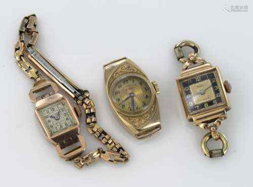 Three 9ct cased ladies wristwatches, all AF