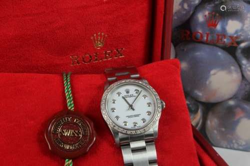 Ladies stainless steel cased Rolex wristwatch circa mid 1990s, The white custom dial with a custom