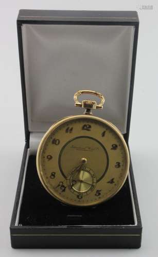 14ct Gold open faced pocket watch circa late 1920s, the cream dial signed International Watch Co,