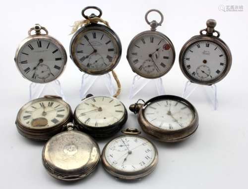 Nine gents silver cased pocket watches, various sizes. All in need of repair