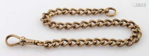 Small 9ct gold pocket watch chain with dog clip, weight 17.9g