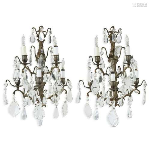 A pair of Continental giltmetal five-light sconces,