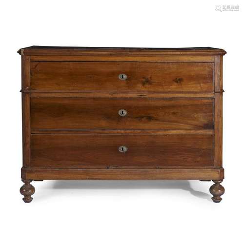 A Continental walnut three drawer chest, circa 1800