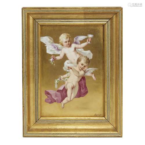 A Royal Vienna style painted porcelain plaque, late